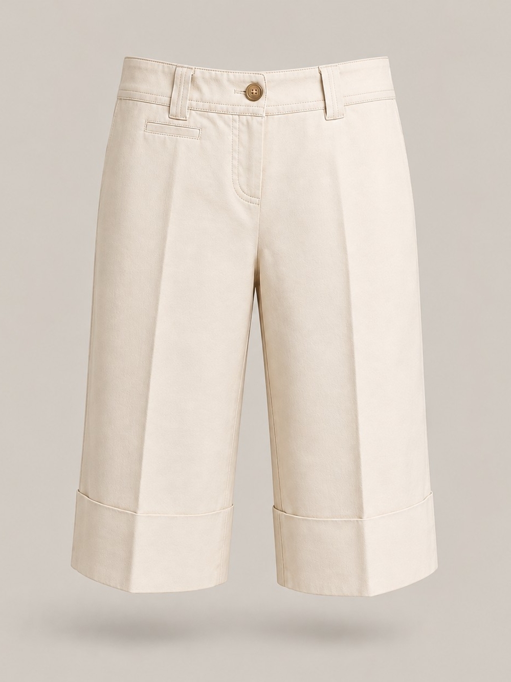 Ann Taylor Cream Tailored Bermuda Shorts - Cuffed Knee-Length - Picture 2 of 10